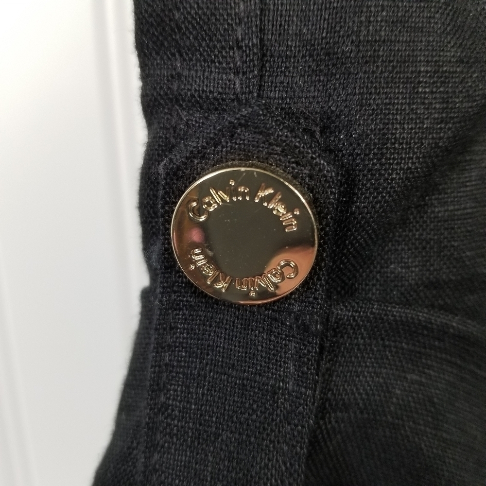 Calvin Klein Womens Black Linen Roll Tab Cuff Pants Size Small Elastic Waist Zip - Picture 7 of 11